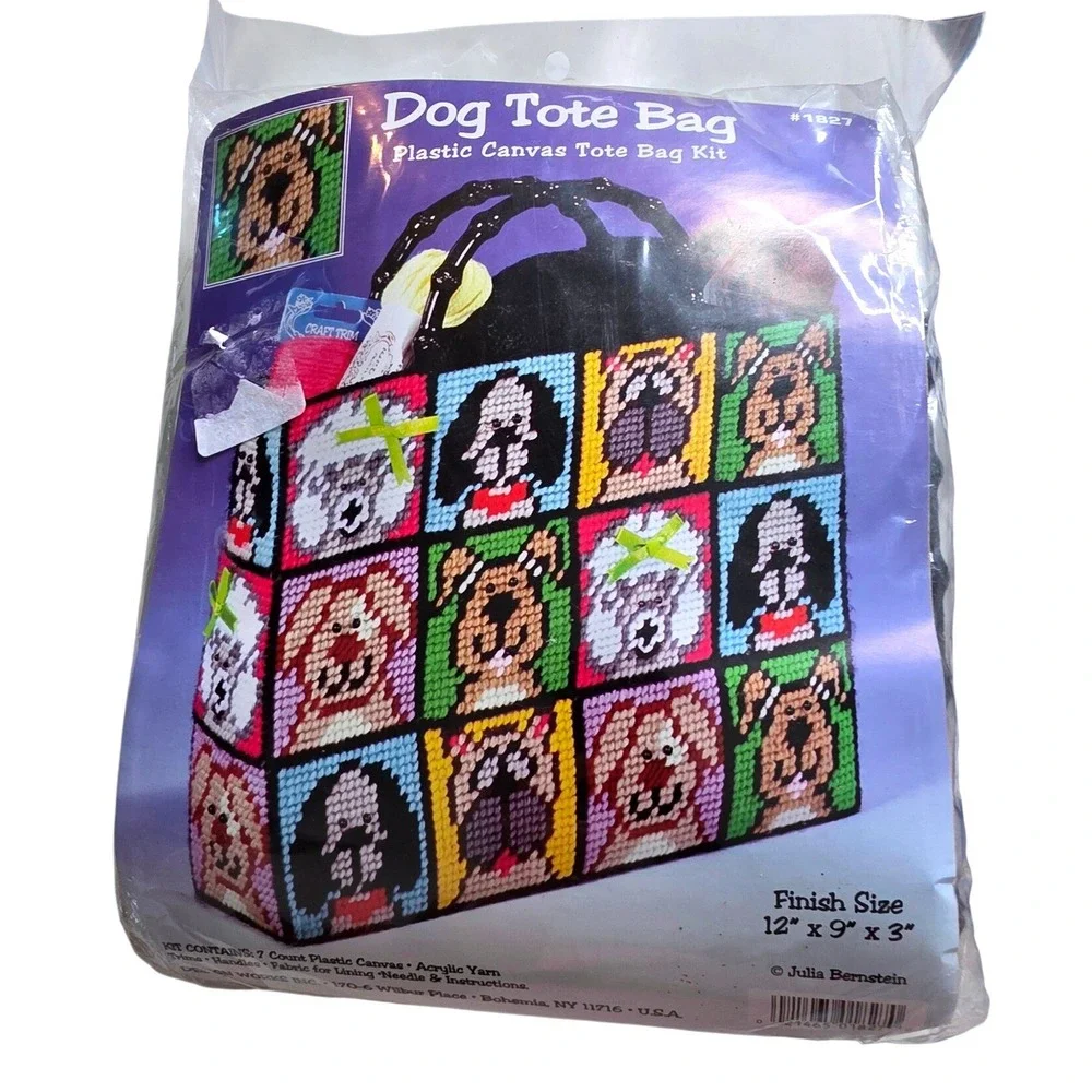 Dog Tote Bag Plastic Canvas Kit Julia Bernstein #1827 Multi Color Pets DIY New